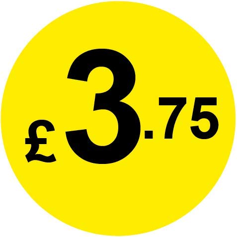 Permanent Adhesive - Black & Yellow 30mm Price Stickers/Labels from 10p to £5.25, 500, £3.75 — image 1