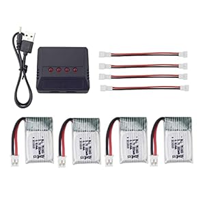 ZYGY 4 stuks 3,7V 220mAh LiPo-accu & 4-in-1 evenwichtslader voor E010 E011 E011C E013 GoolRC T36 NINHUI NH010 F36 H36…