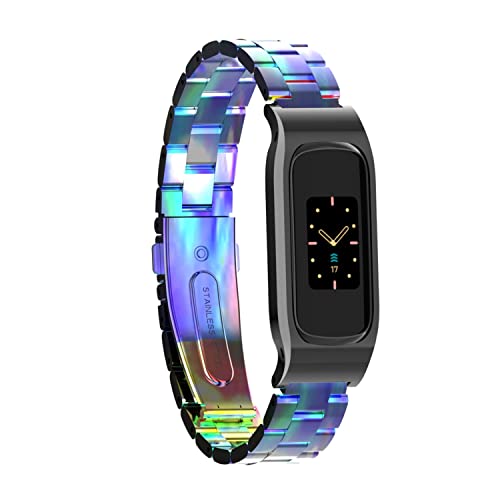 Gheper Metal Watchband Compatible With Fitbit Luxe/Luxe Se Stainless Steel Protective Bezel Frame Case Design Wrist Strap Bracelet Replacement For Luxe/Luxe Se Smartwatch Accessory(Rainbow) #TOP1