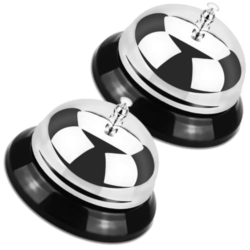 Healvian Lot de 2 Cloches à Main en Métal Rétro Petite Taille Cloche de Restaurant et Bar Sonnettes d'Appel Cuisine et Réception Sonnerie Claire pour Service