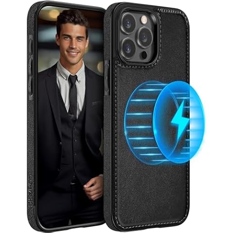 LOHASIC for iPhone 15 Pro Case Leather Compatible with Magsafe, Slim Business PU Non-Slip Grip Rugged Bumper Shockproof Full Body Protective Cover Men Women Phone Cases for iPhone 15 Pro 6.1" - Black Cover