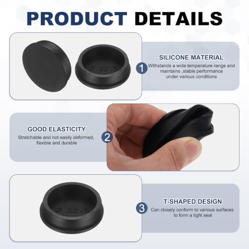 Image of MECCANIXITY 8pcs T-Shaped Silicone Plugs 52.5mm 2-1 /16 Inch Dia Snap in Plug Hole Seal Cover Round Rubber Stopper for 51.5-52.5mm Holes Kitchen Rubber Bulkheads Waterproof Sealing, Black
