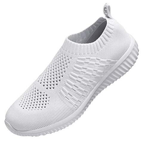 Konhill Women's Casual Walking Shoes - Breathable Mesh Work Slip-On Sneakers 5 Us All White #TOP1