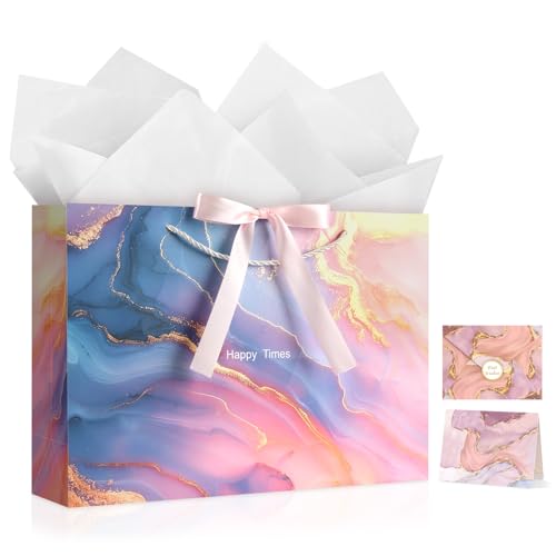 Image of JMANNI Gift Bags, Mothers Day Gift Bags with Ribbon, Portable Paper Gift Bag, Marble Pattern, for Any Occasion, Including Valentines Day Baby Shower Birthday Party Wedding Mothers Day(LP11-DLS02-L