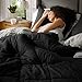 Comfort Spaces Vixie Reversible Comforter Set - Trendy Casual Geometric Quilted Cover, All Season Down Alternative Cozy Bedding, Matching Sham, Black/Gray, King 3 piece