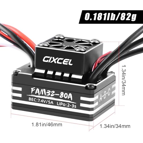 GIXCEL 80A Brushless ESC, Waterproof High-Performance Speed Controller for 1/10 RC Crawlers TRX4 SCX10 Upgrades