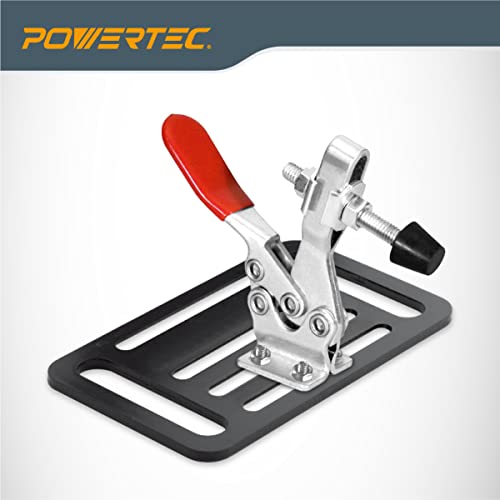 Image of POWERTEC Toggle Clamp Set for T track, 500 lbs Holding Capacity, 225D Quick Release lever clamp w /Mounting Plate for Woodworking Jigs and Fixtures, CNC Machine, Drill Press, Table Saw Sled (71819)