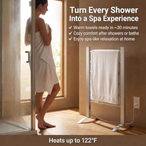 Pursonic TW300 Towel Warmer Rack for Bathroom – 6-Bar Electric Heated Towel Rack, Wall Mounted or Freestanding Setup, Plug-in Towel Dryer, Minimal Assembly Chrome-Plated by Pursonic - Image 2