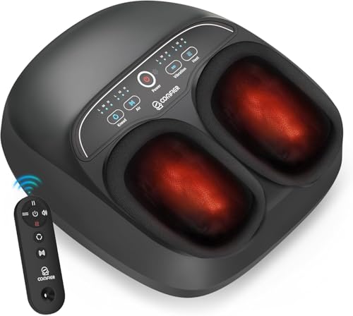 COMFIER Foot Massager with Heat,Kneading,Vibration,Compression,Pause Function,Shiatsu feet Massager for Plantar Fasciitis Neuropathy, Gifts for Him/Her,Remote Control,Size 12