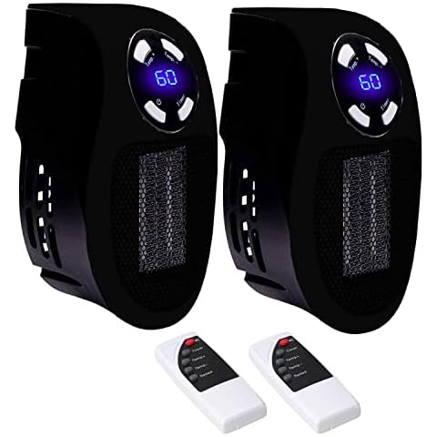 500W Mini Electric Fan Heater, 2PCS Small Plug In Heaters for Home Office Space Heater Portable Low Energy Efficient Electric Heater with Adjustable Thermostat and Timer and Led Display - Black Cover