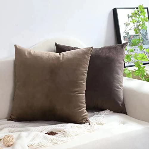 Mekajus Brown Throw Pillow Covers 18X18 Set Of 4 Velvet Soft Square Pillow Cover Couch Pillow Covers Case Pillowcase For Patio Sofa Bed Bedding Living Room (Brown) #TOP5