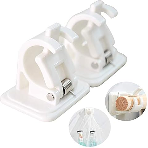 SUPEWOLD Self Adhesive Hook Curtain Rods Bracket Drapery Hook Holder White Crossbar Wall Hooks Bracket No Drilling for Curtain Home Organizer 32x42x45mm (2PCS/SET)(2pcs) Cover