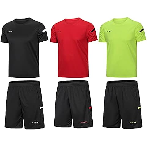 BUYJYA Men's Workout Clothes Active Athletic Shorts Shirt Set 1 or 3 Pack for Basketball Football Exercise Training Running, Black/Red/Green, XXXL Cover