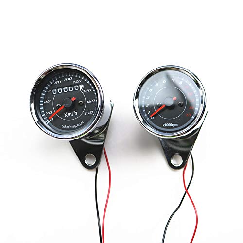 Chrome LED Motorcycle Tachometer Gauge + Odometer Speedometer for Honda Kawasaki Suzuki Yamaha Cruiser Chopper Vintage Retro Custom