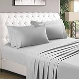 HOMEIDEAS 4 Pieces Bed Sheet Set King Sheet Light Gray Super Soft Microfiber Bedding Sheet 16-Inch Deep Pockets,Hypoallergenic & Fade Resistant