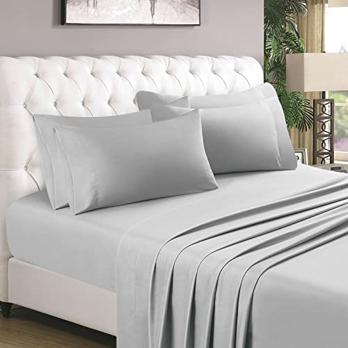 HOMEIDEAS 6 Piece Bed Sheets Set (King, Light Gray), 1800 Bedding Soft Brushed Microfiber Luxury Sheets, Deep Pockets, Easy Care, Wrinkle & Fade Free