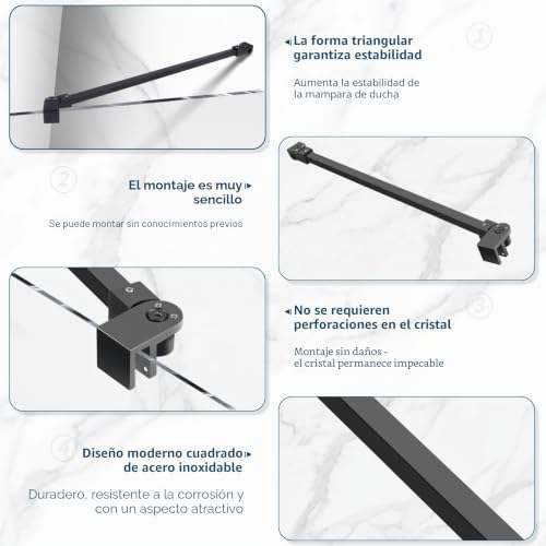 Soporte de mampara de ducha SVNR de 50 cm para cristal de hasta 10 mm 7