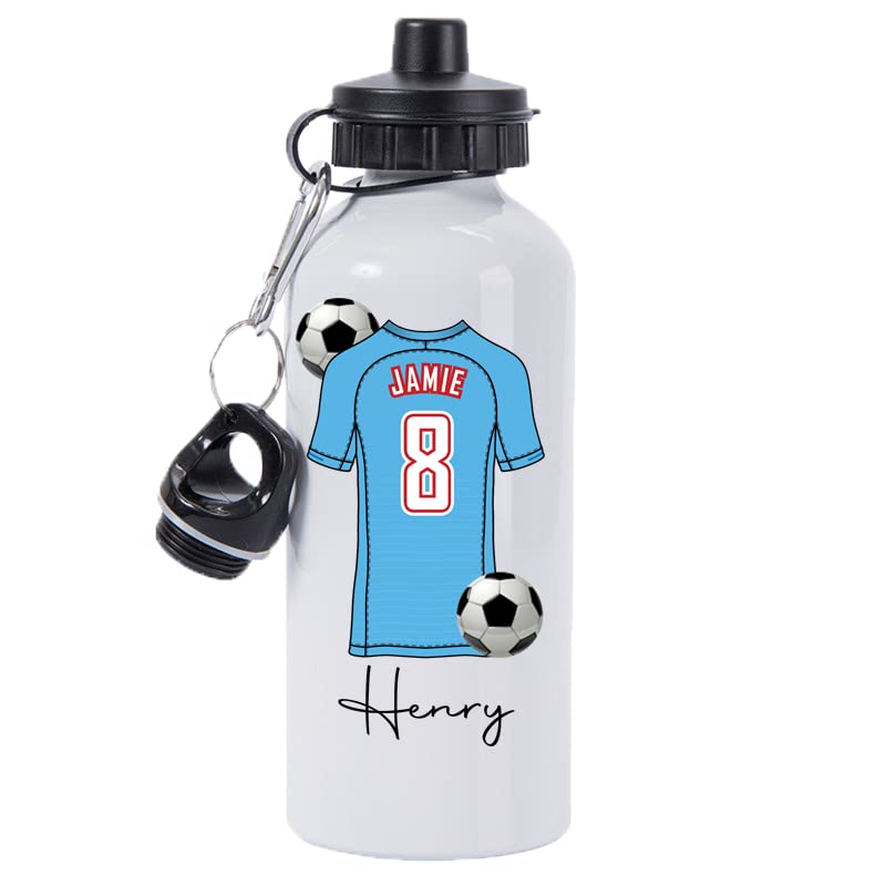 Pickhut Personalised World Cup 2026 Football 600ml White Aluminium Sports Water Bottle | Customised with Name/Number/Text on Jersey Shirt Design | Back to School Gift for Kid (Uruguay)