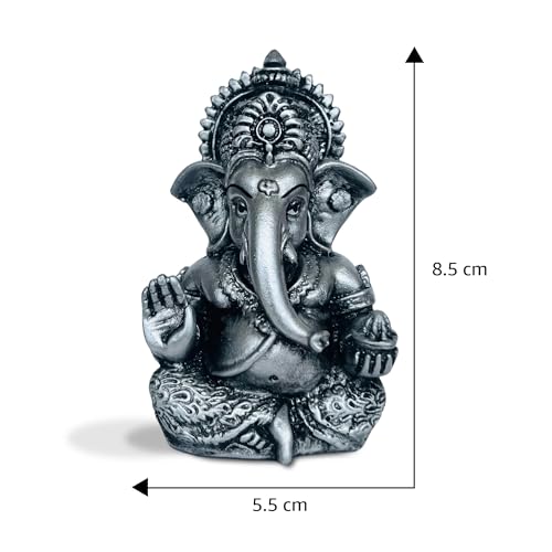 Image of Elegant Resin Ganesha Idol for Home Temple Decor, Lord Ganpati Murti for Pooja Room, Car Dashboard, Gift Item | Color: Metallic