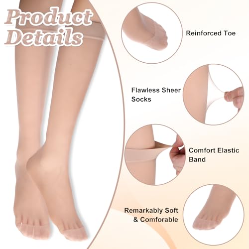 Image of Giantree 6 Pairs Black Stocking Socks, Nylon Socks for Women, Tight Sheer Socks Ultra Thin Cool See Through Calf High Silk Socks, High Elasticity Leggs Knee Highs Sheer Ankle Socks Women(Skin)