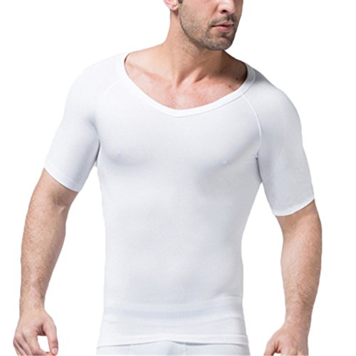 LYXCLS Men's Slimming Body Shaper Tummy Waist Magic Compression Shirt White