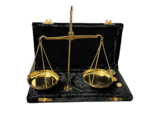 Antique Brass Polished Balance Scale With Velvet Box With 100G Weights Jewelry #TOP1