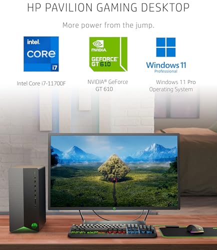 Image of [Geforce RTX 3060] 2022 HP Pavilion Gaming Desktop PC, 64GB RAM, 1TB SSD+2TB HDD, Intel i5-10400F, Wired Mouse & Keyboard, Bluetooth, Wi-Fi, USB Type-C, Display Port, HDMI, Windows 11, ROKC Mousepad