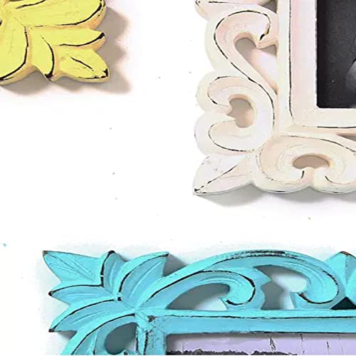 Image of Wooden H& Carved Photo Frame for Wall Mounted & Tabletops Display - 27L x 22W Centimeter Picture Frame - Wood Carving Decorative Home Decor Accessories Distressed Finish (White)Rectangular