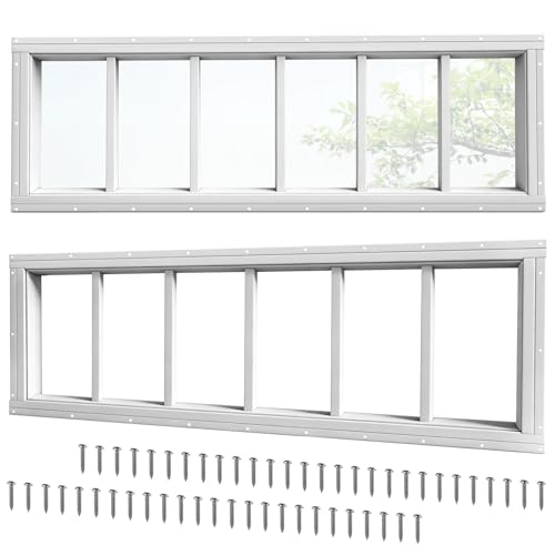 Teodute 2 Pack Shed Windows 10x35 Fixed Transom Window with Tempered Glass Flush Mount Utility Window for Chicken Coop Garage Barn Playhouse and Greenhouse White