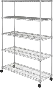 レギュラー ラック スチールラック 収納棚 幅120 5段 サビに強い 防錆加工 業務用 耐荷重250kg (棚板1枚あたり) キャスター付き 豊富なカスタムパーツ ポール径25mm 幅121.5×奥行46×高さ179.5cm