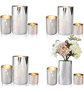 CHILL RECIPE Silver Cylinder Vases Glass Candle Holders Bulk, Mercury Hurricane Candle Holder Sma...