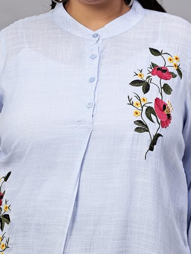 Image of Indietoga Women's Plus Size Cotton Embroidered Longline Tunic Tops (2XL to 7XL)