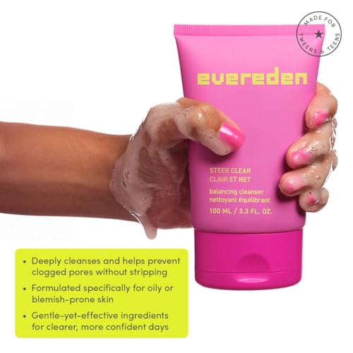 Evereden Let's Bounce Teen Face Moisturizer & Steer Clear Balancing Jelly Cleanser Pre Teen Face Wash Bundle: Clean & Vegan Skincare with Triple Green Tea Complex - Non-Drying & Non-Greasy