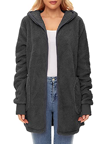 Image of Century Star Women Fleece Cardigan Hooded Loose Fuzzy Cardigan Coat Womens Fuzzy Jacket Outwear