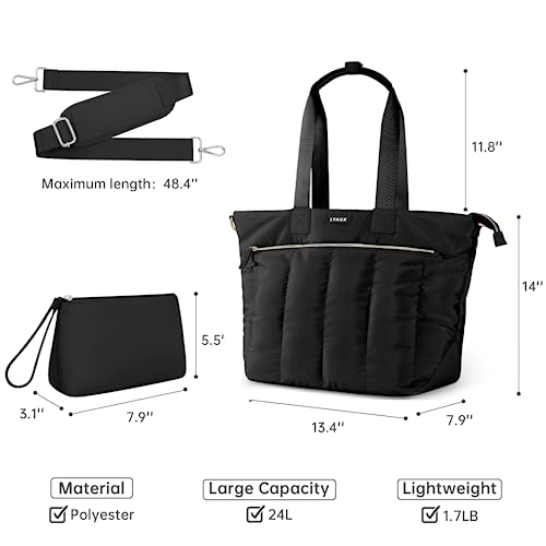 Laptop Tote Bag For Women, 15.6 Inch Computer Bag Handbags With Makeup Bag, Large Lightweight Travel Tote Bag With Zipper, Carry On Bag For Travel, Work, Business, Office, Casual, Black #TOP4