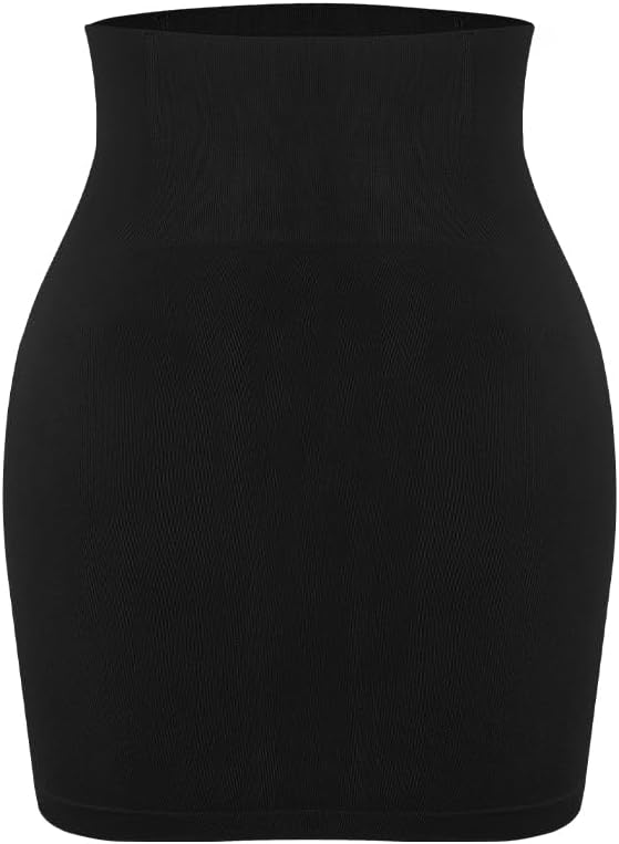Smooth Body Shaper Half Skirts for Under Dress Built-in Thongs Control Slips Women Shapewear Butt Lifter Underwear(Black,X-Large)