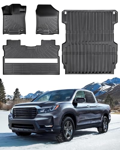 Floor Mats & 5.3FT Truck Bed Mat for Honda Ridgeline 2017-2024 2025 2026 All Weather Protector Heavy Duty TPE Rubber Waterproof Anti-Slip Tech Car Interior Accessories 2018 2019 2020 2021 2022 2023