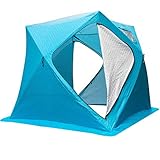 【FÁCIL DE CONFIGURAR】- El conjunto completo se puede configurar fácilmente en 60 segundos. Con bolsa de transporte para facilitar su transporte y almacenamiento. La cuerda de fijación duradera y los postes de acero pueden asegurar el refugio de hielo estable en el suelo. Peso neto de la tienda: 9.2KG / 20LBS . Bolsa de transporte (LxWxH): 165x30x30cm / 5.4x1x1ft.