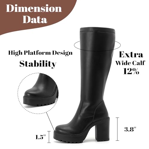 Women's Extra Wide Calf Knee High Boots True Wide Width Platform Chunky Heeled Gogo Boots Rounded Toe Block Heel Tall Boot for Women.3