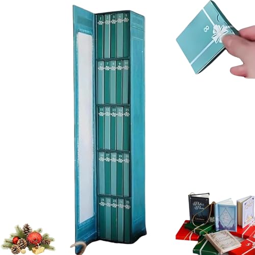 livre Mini calendrier de l'Avent 2025, compte à rebours de Noël de 24 jours avec décorations miniatures pour les bibliophiles (bleu)