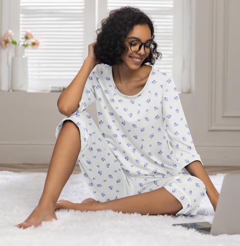 Image of PrinStory Womens Pajama Sets Capri Pjs Soft Lounge Sets XS-4XL