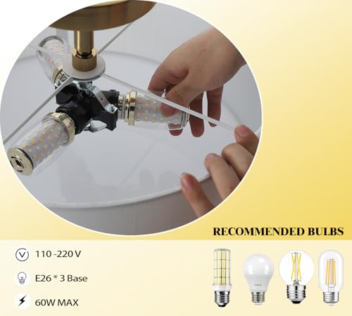 Nut Lighting 15 Inch Drum Light, Semi-Flush Mount Ceiling Light Fixture White Fabric Drum Shade and Gold Plating Finish,Ceiling lamp for Bedroom, Dining Room, Corridor, Living Room - image 4