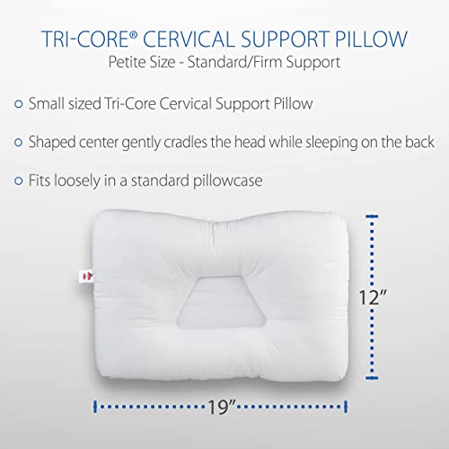 Core Products Tri-Core Petite Size Cervical Support Pillow For Neck Pain, Orthopedic Contour Pillow, Standard Firm, White, 19" X 12" #TOP3
