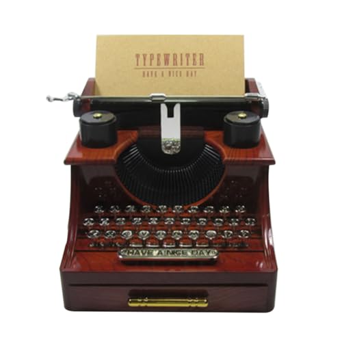 LALAFINA Caja Retro Forma de Máquina de Escribir Marrón, Contenedor de Joyas de Escritorio de Plástico con Función Sonora para Adorno del Hogar y Oficina