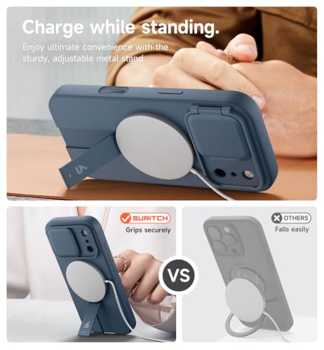Image of SURITCH for iPhone 17 Pro Case with Camera Control Cover, Camera Cover and Adjustable Kickstand, Compatible with MagSafe, Shockproof Bumper Protective Cases 6.3 Inch, Blue