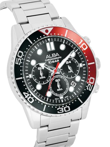 ALBA Stainless Steel Men Analog Wristwatch At3J37X1, Black Dial, Silver Band - Image 3