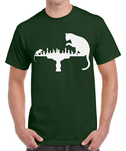 Image of Caseria Men's Cotton Printed T-Shirt -Cat Rat Chess | 100% Cotton | Half Sleeves | Regular Fit | Printed | Round Neck | Graphic T Shirt