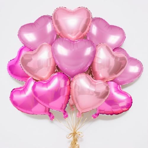 Rose Gold, Deep Red & Deep Pink Heart Balloons, 12Pcs 18-Inch Heart-Shaped Foil Balloons for Wedding, Baby Shower, Birthday, Anniversary, Engagement & Valentine Party Decorations