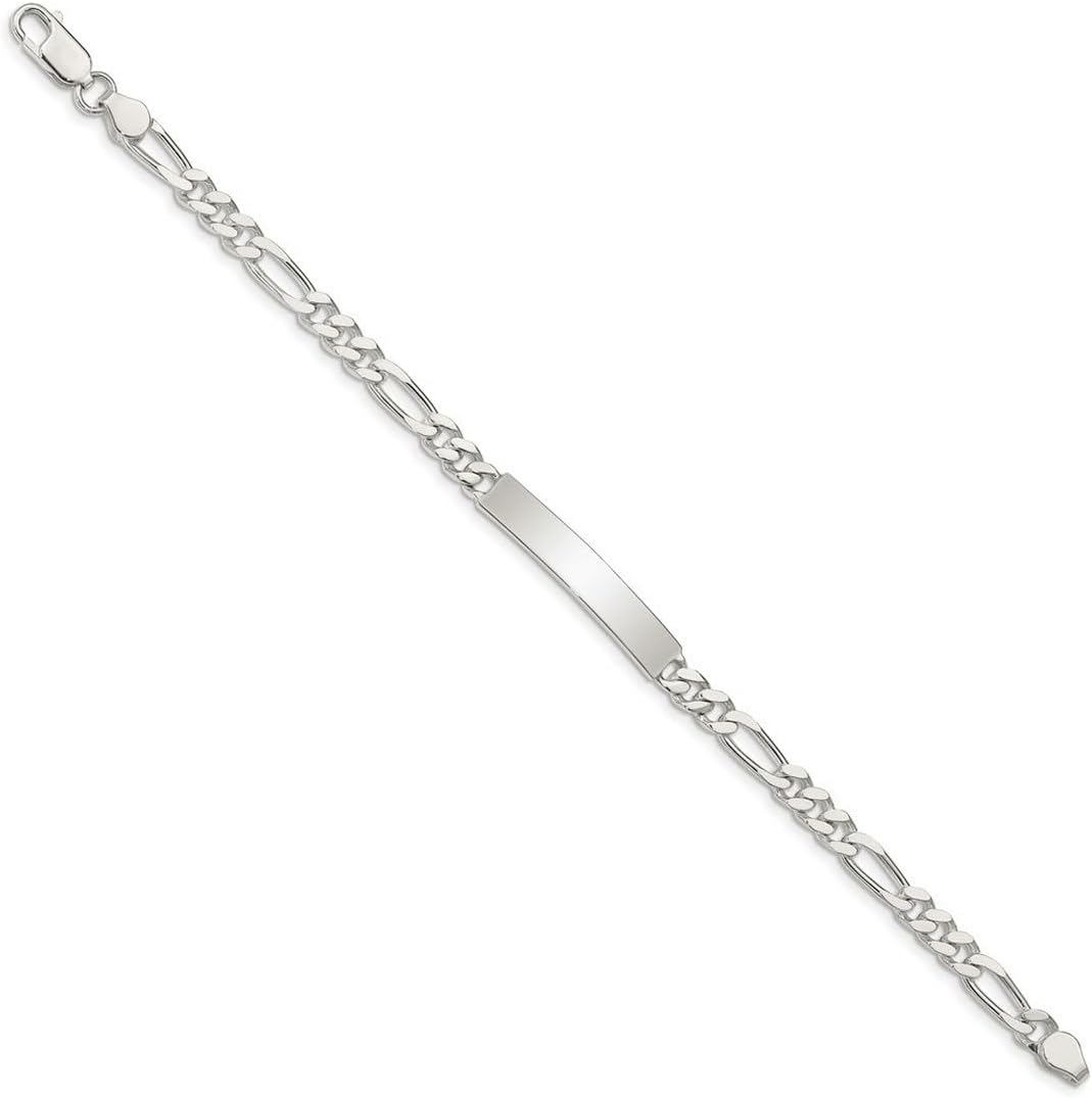JewelryWeb 925 Sterling Silver Polished Engraveable Figaro ID Bracelet Lobster Claw 5mm Wide Identification Bracelet for Women