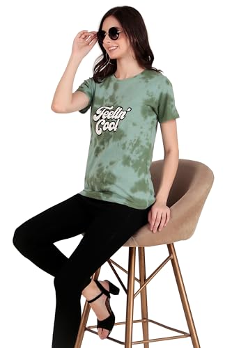 Image of Stories.Label Women 100% Cotton Printed Tshirt in Ribbed Neck Includes Plus Sizes, Regular Fit and Half Sleeves (Sizes Medium -5XL)